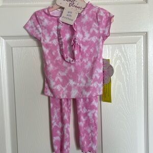 NEW! Pink and White Tie Dye Two Piece Top/Pants Set with Headband Size 24 months